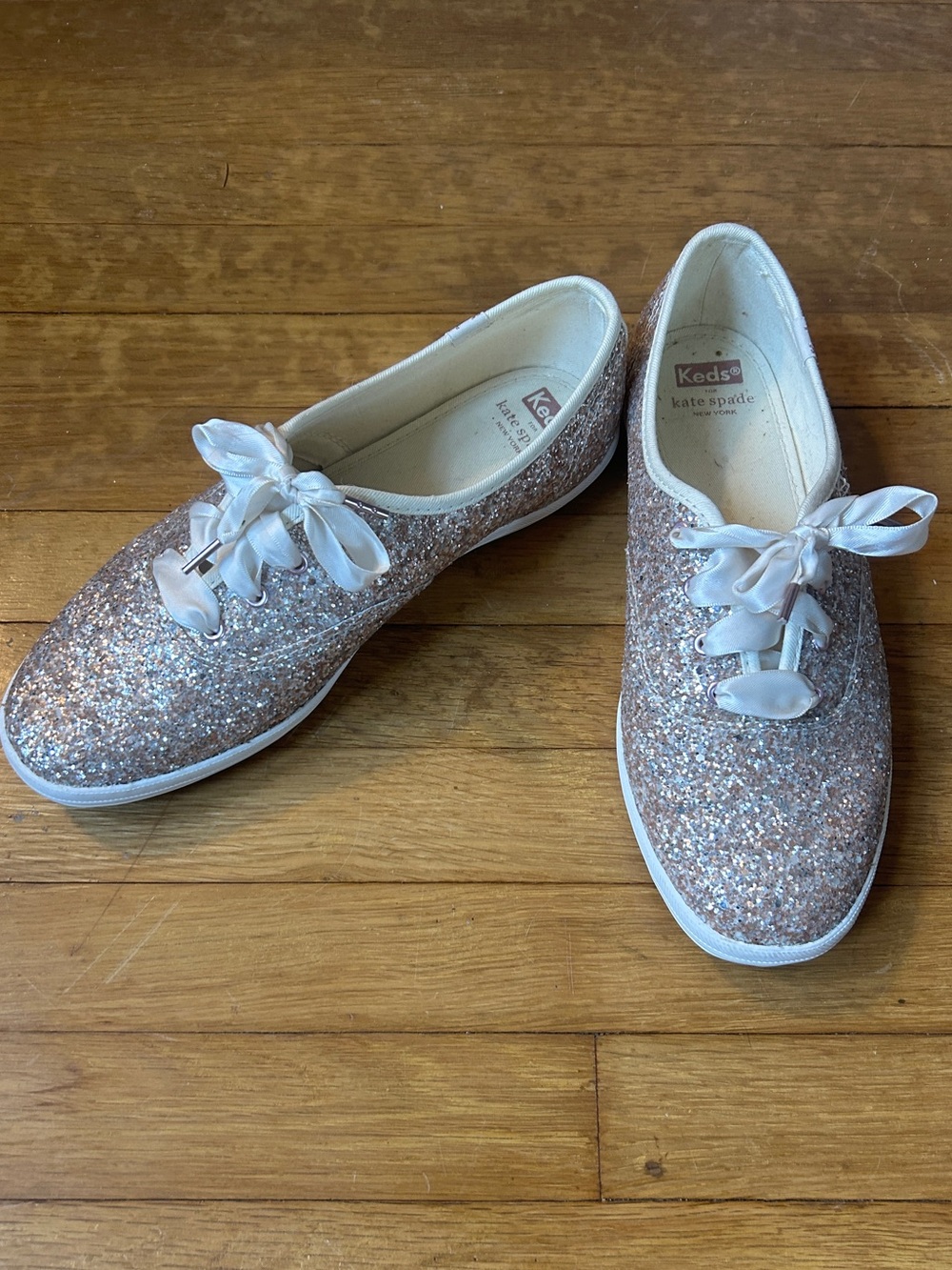 kate spade Women's Glitter Lace-Up Sneakers in Rose silver